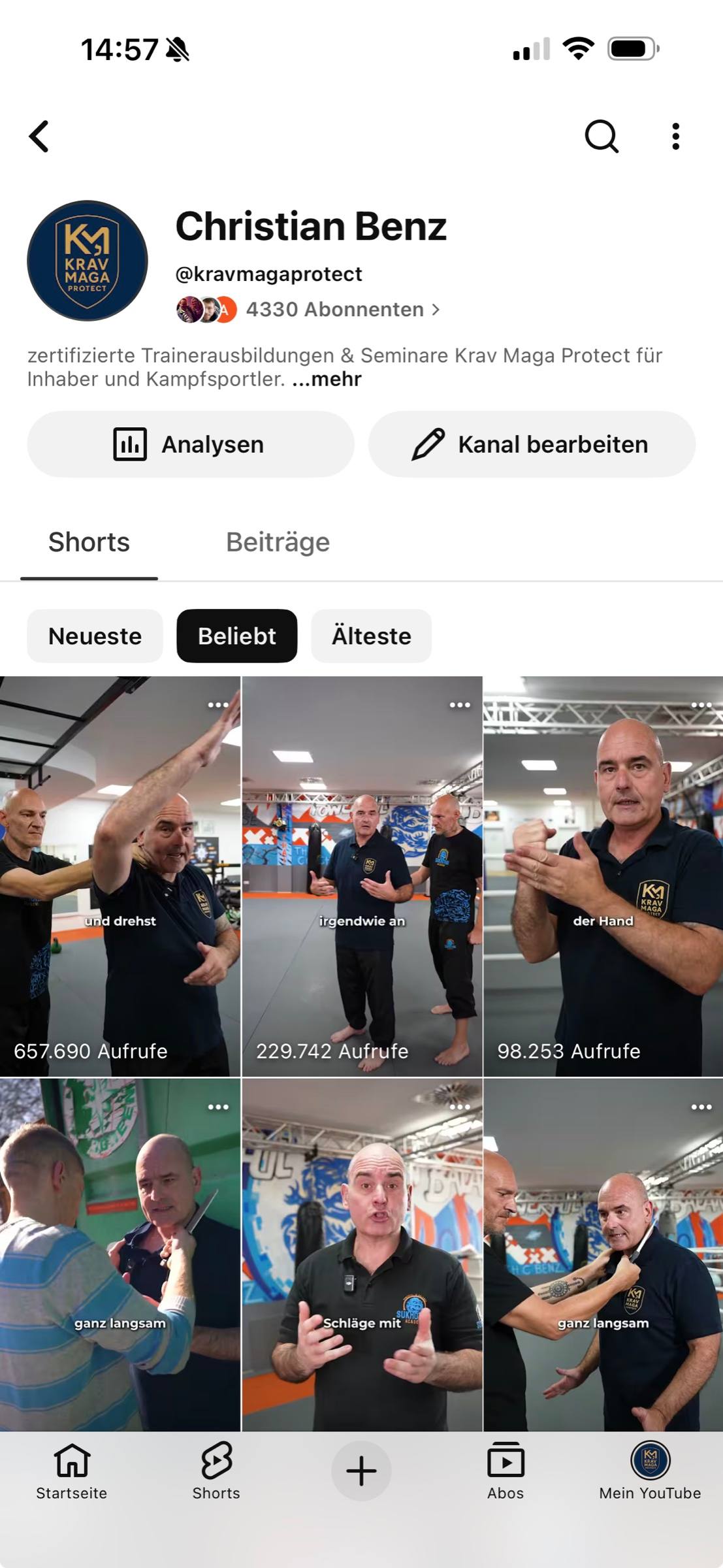 YouTube-Shorts nach Beliebtheit, das meistgesehene mit 657.690 Aufrufen