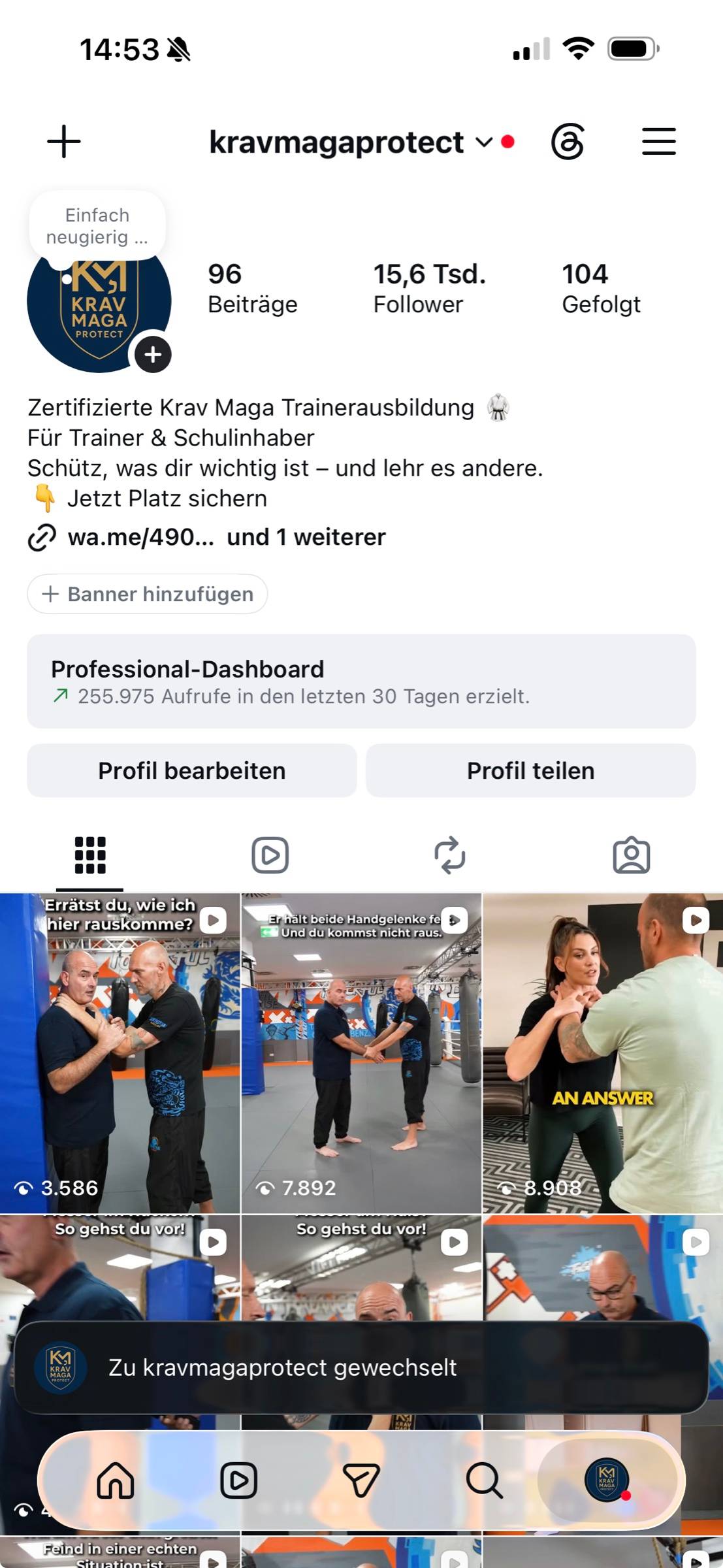 Instagram-Profil heute mit 15,6 Tsd. Followern
